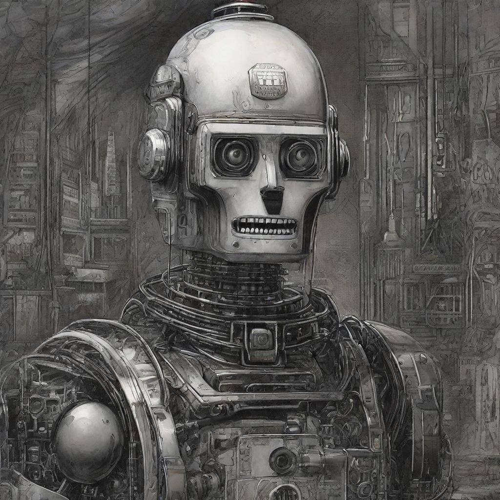 Robot Horror in Mixed Media Illustration