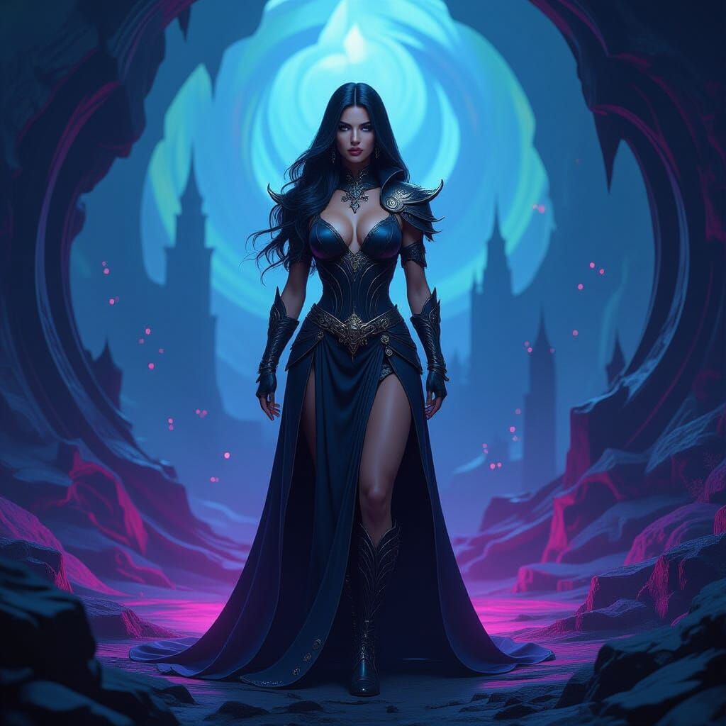 Muscular Sorceress in Mystical Magical Landscape