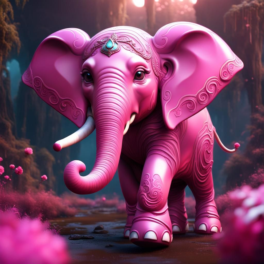 Fantastical Pink Baby Elephant in Detailed Matte Painting