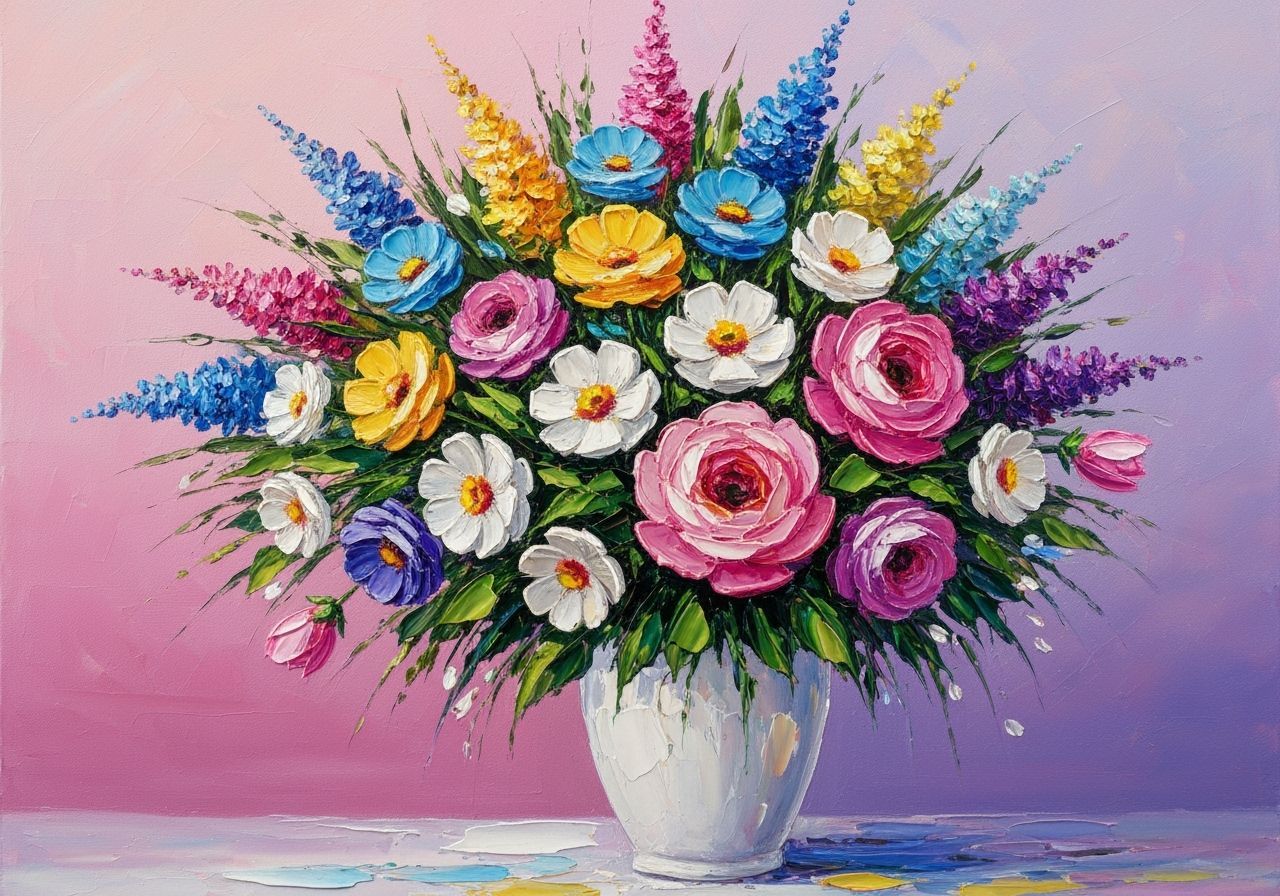 Vibrant Impressionist Oil Painting of Multicolored Flowers