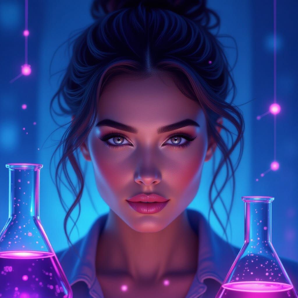 Woman Portrait with Scientific Elements in Cinematic Concept...