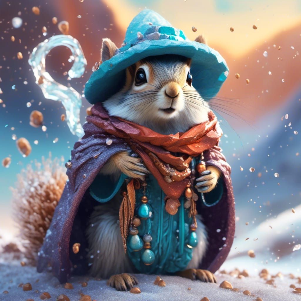 Squirrel Sorcerer Casting Frost Spell in Desert