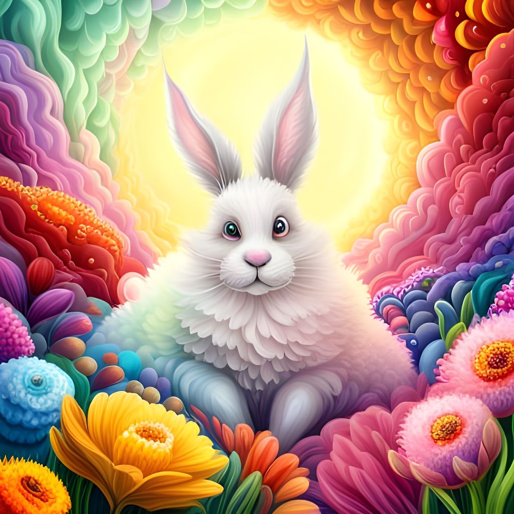 Cute Easter Bunny with Spring Flowers