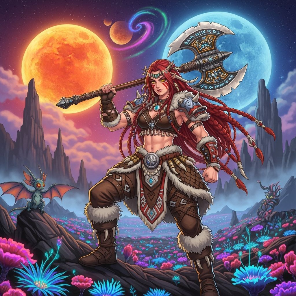 Fierce Anime Barbarian on Alien Planet