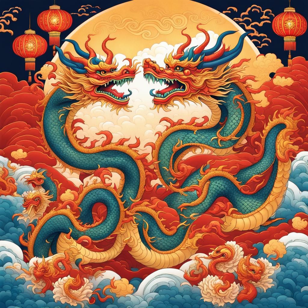 Majestic Dragons Soaring in Chinese Celebration