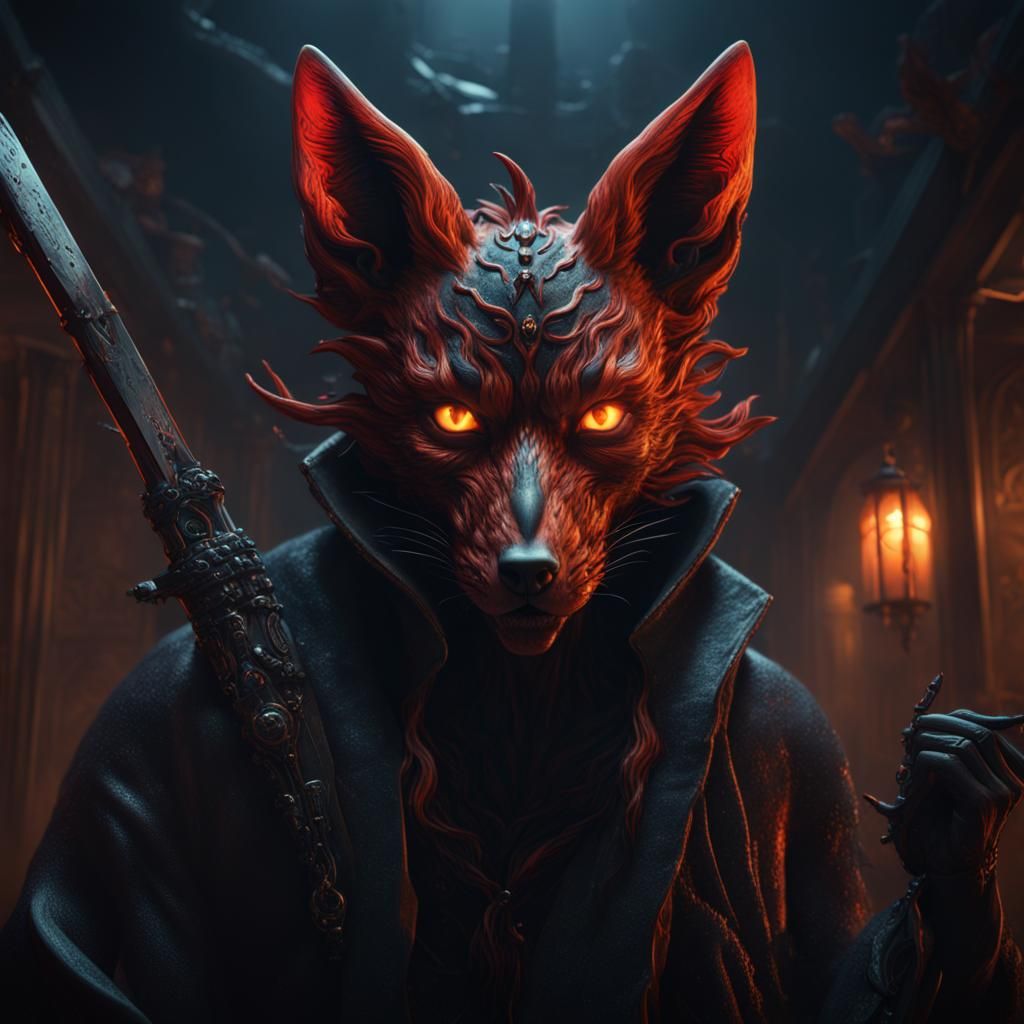 Dark Fantasy Kitsune Serial Killer Concept Art