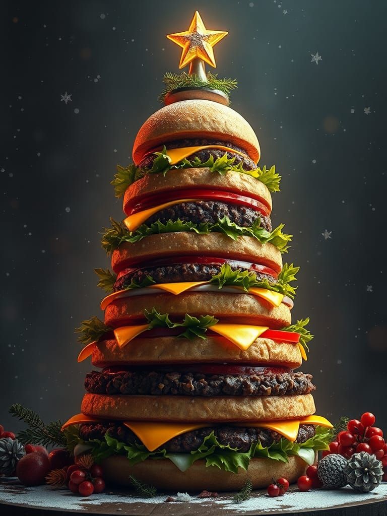 Hamburger Christmas Tree: Detailed Digital Concept Art