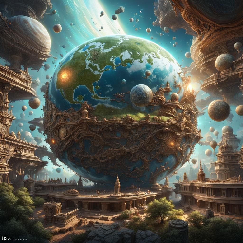 Infinite Nested Worlds: Hyperrealistic Concept Art
