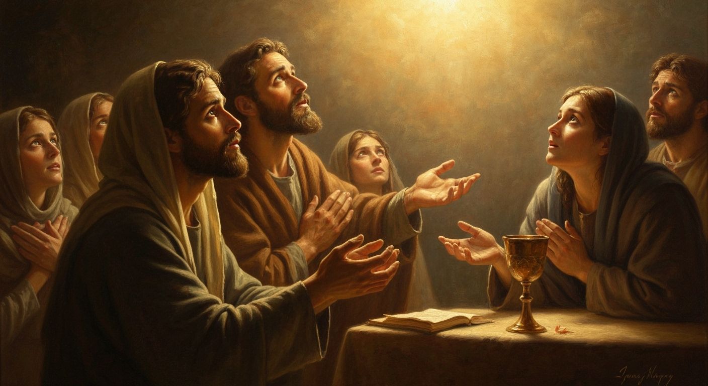 Faithful Seek Divine Light in Golden Hour Oil Painting