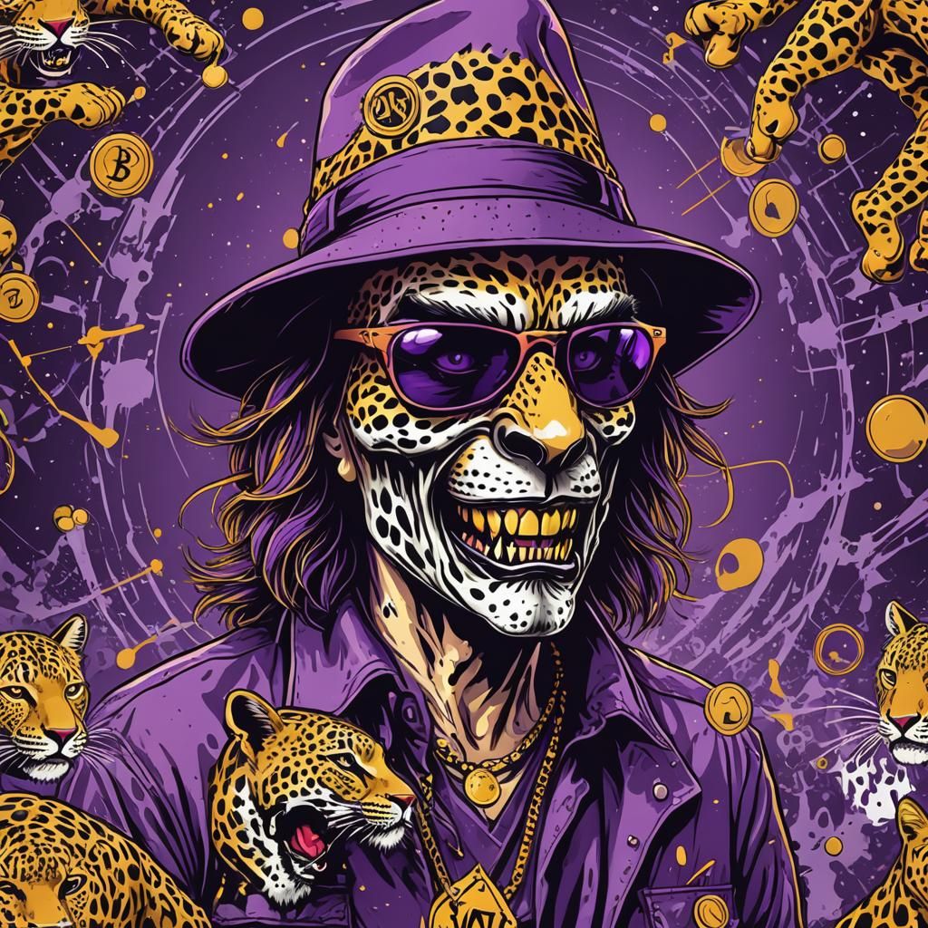 Leopard in Witch Hat with Bitcoin Charts