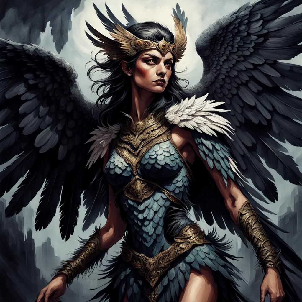 Elegantly Ferocious Harpy Portrait in Dark Fantasy Style