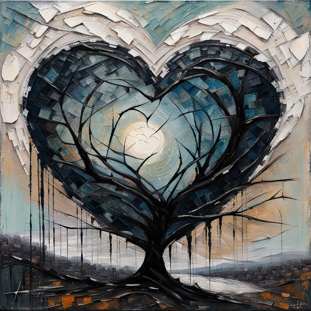 Shattered Heart in Anselm Keifer Style Oil Painting