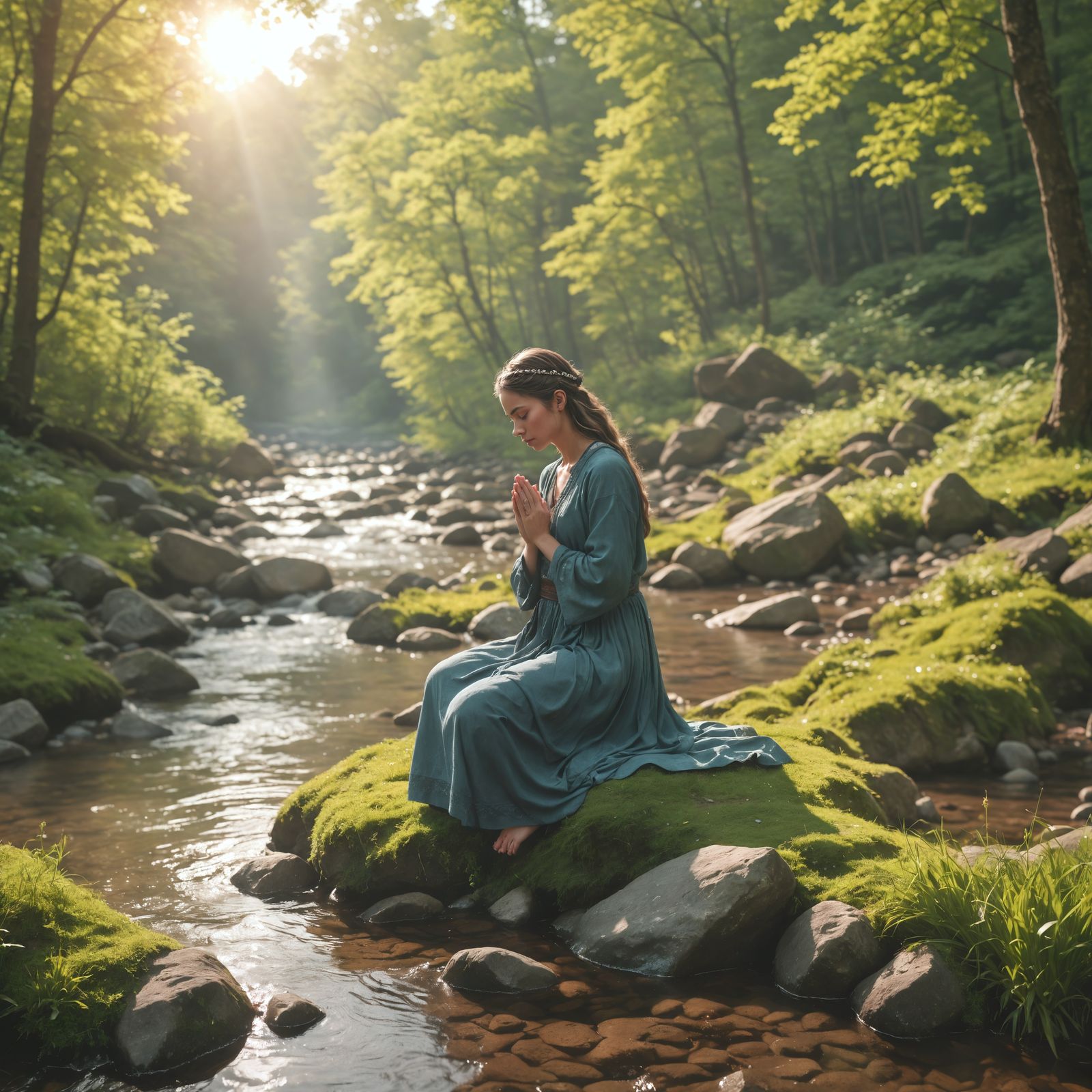 Serene Moment by a Gentle Brook in Watercolor Style
