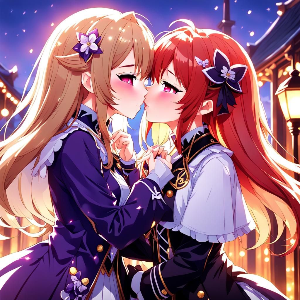 Anime Yuri Kissing Girls in Studio Trigger Style