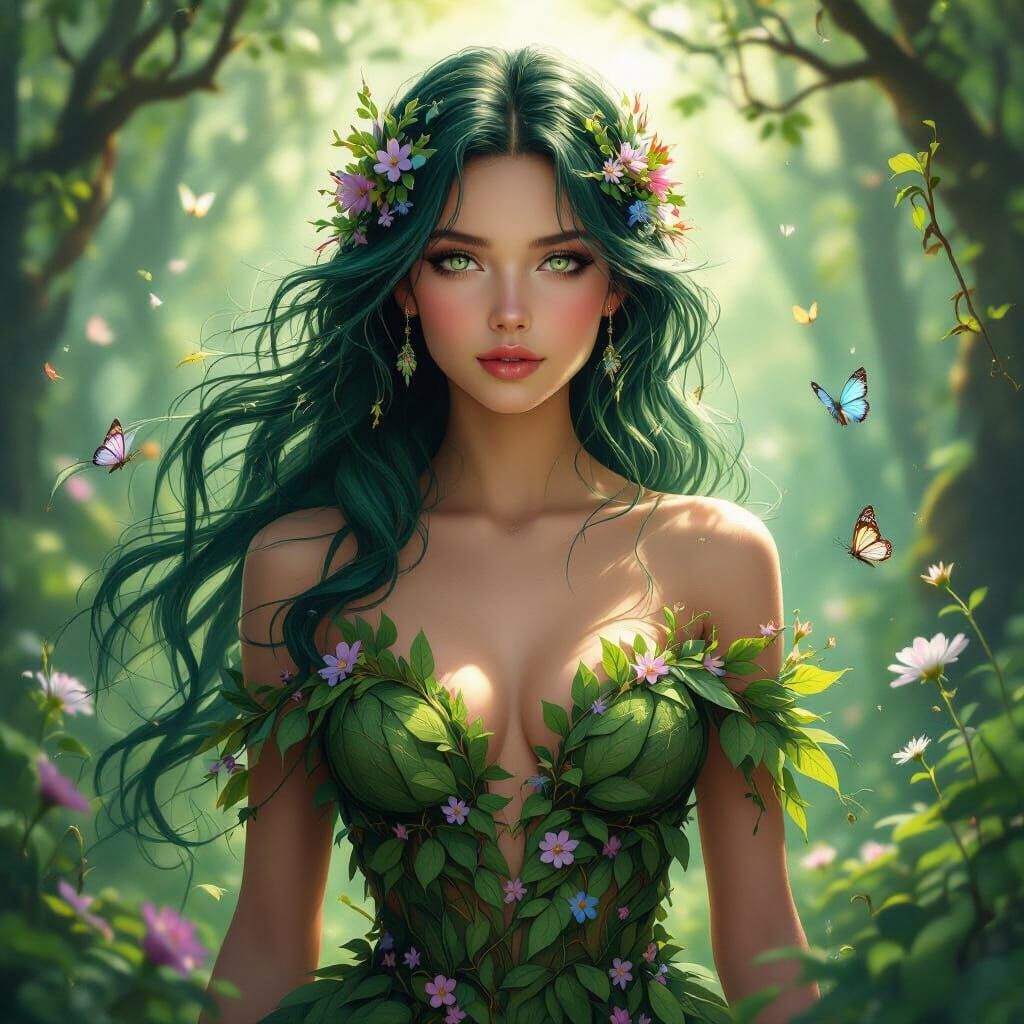 Ethereal Nature Goddess in Enchanted Forest