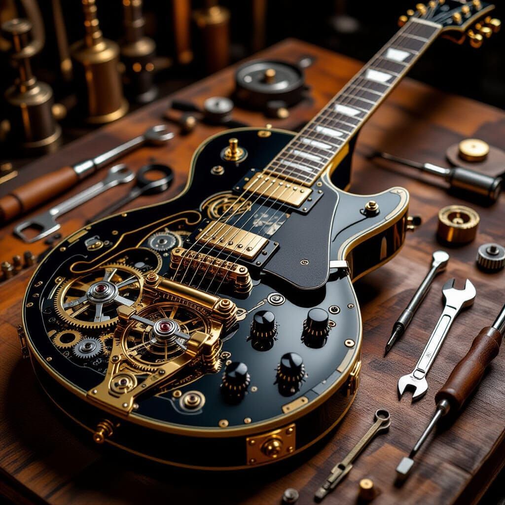 Steampunk Electric Guitar with Clockwork Interior