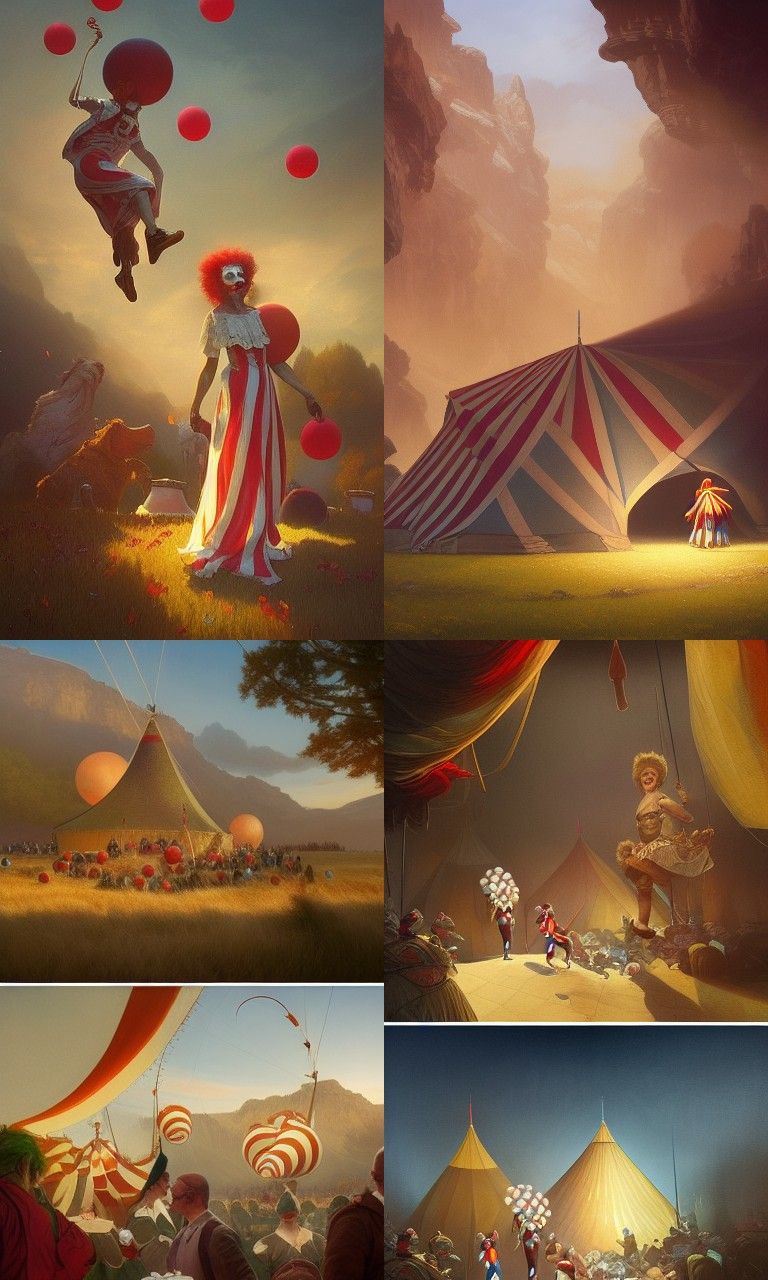 Clowns Juggling Under the Circus Tent