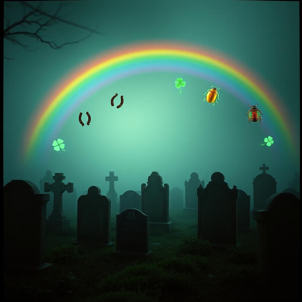 Mystical Rainbow Over Haunted Graveyard with Lucky Charms