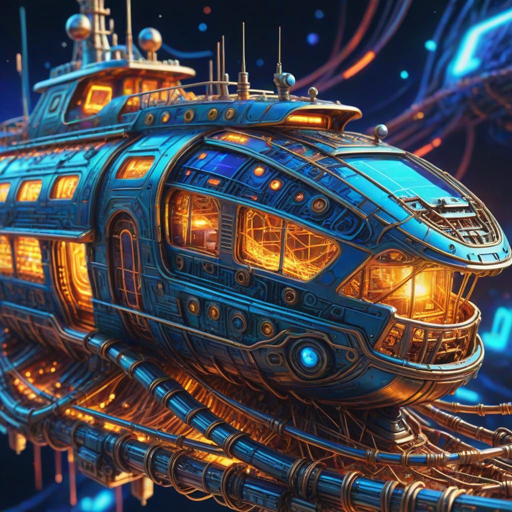 Intricately Detailed Sci-Fi Ship in Digital Art Style