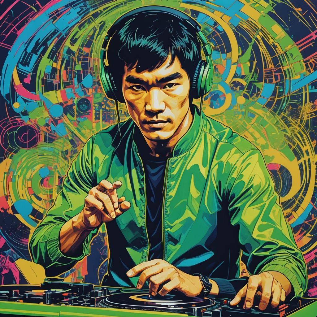 Bruce Lee Mixes Music in Pop Art Style