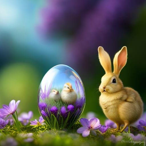 Filigree Fabergé Eggs with Chick-Rabbit Hybrid Creature