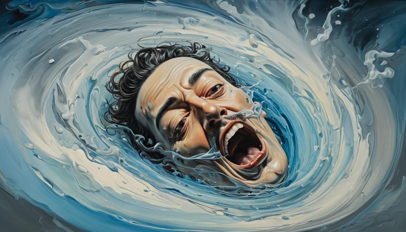 Boy Falls into Swirling Colors in Surrealist Oil Painting