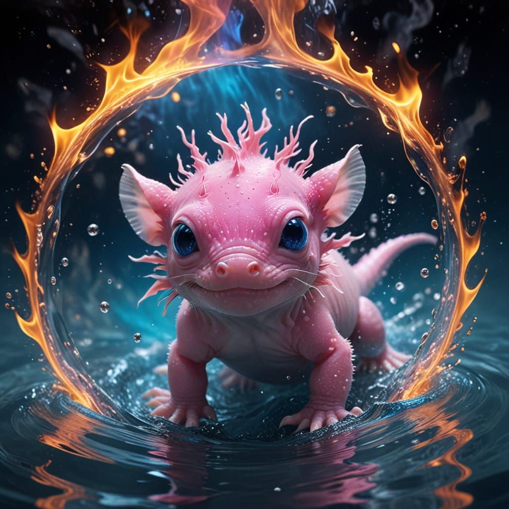 Magical Axolotl Amidst Whirling Vortex