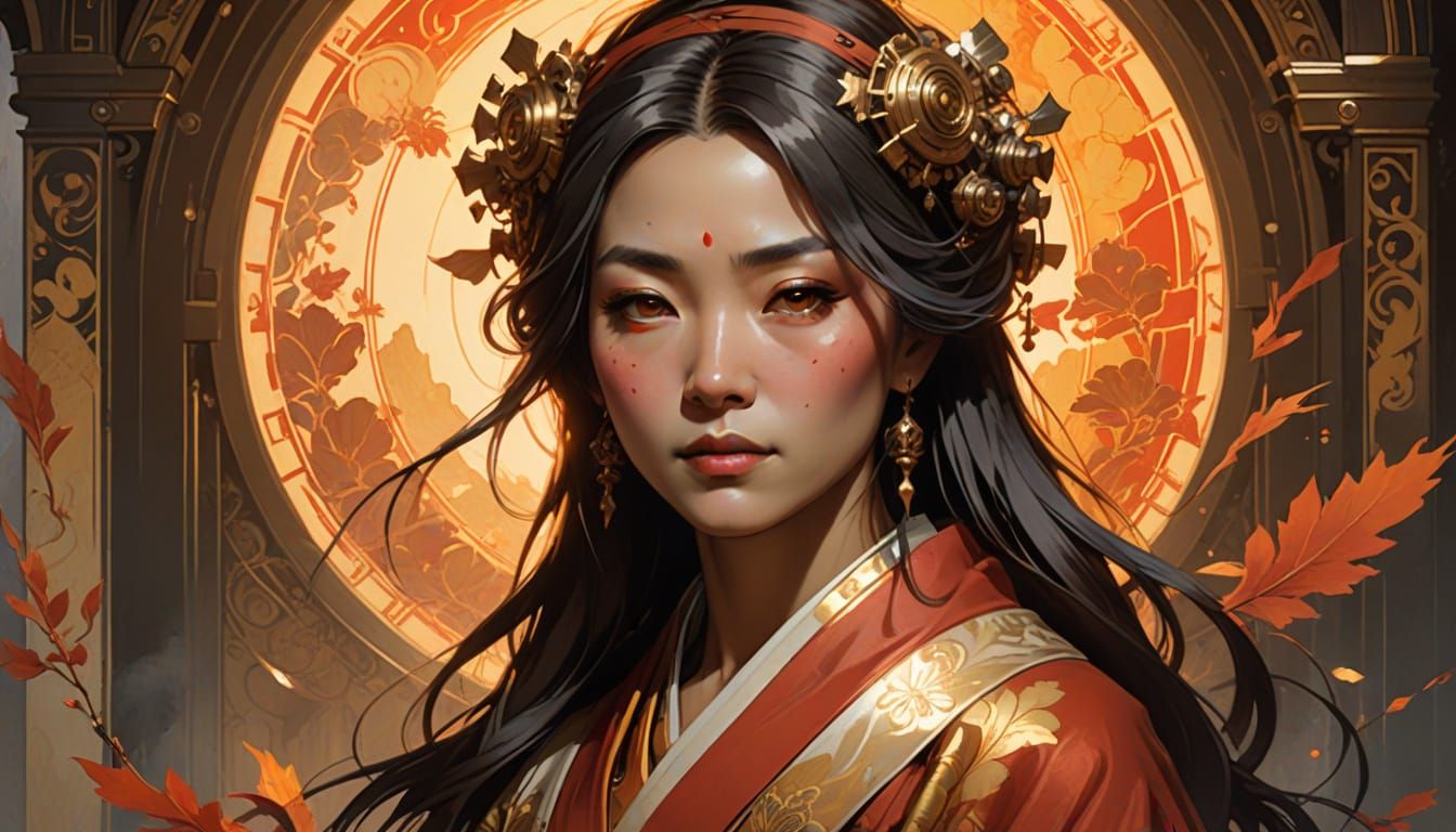 Hōjō Masako Portrait in Sumi-e Style