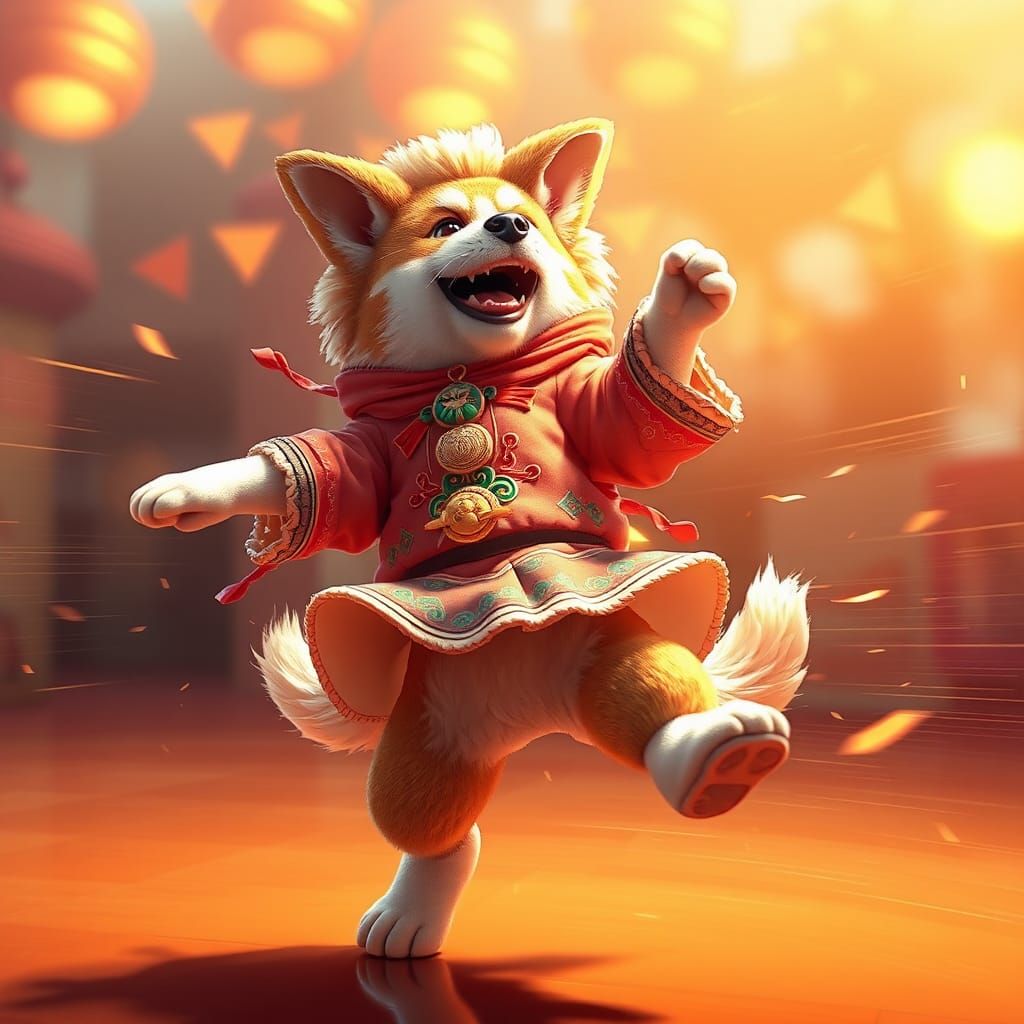 Dog Dancing in Anime Style 3D Art