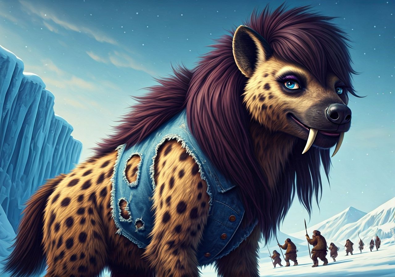 Saber-Toothed Woolly Hyena Roaring in Ice Age Scene