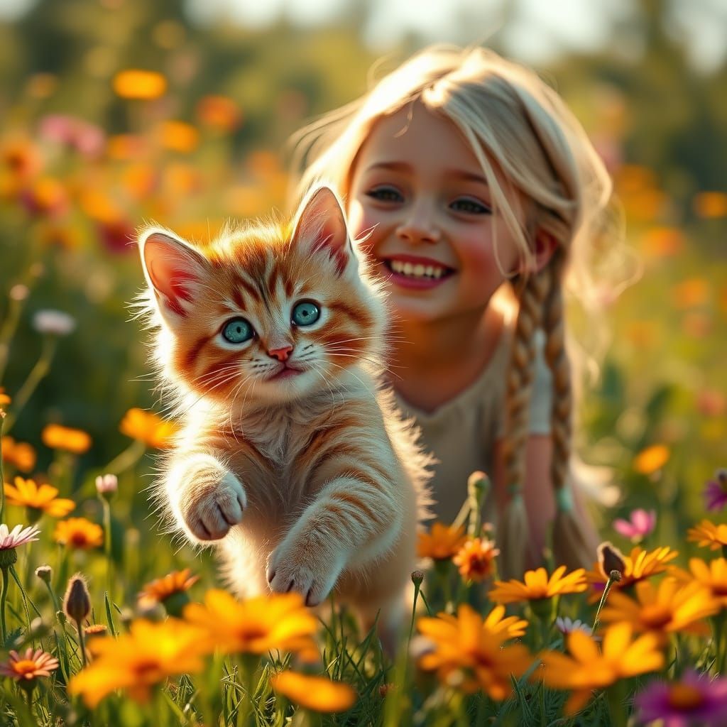 Cute Cat Chases Girl in Epic 3D Game Cinematic