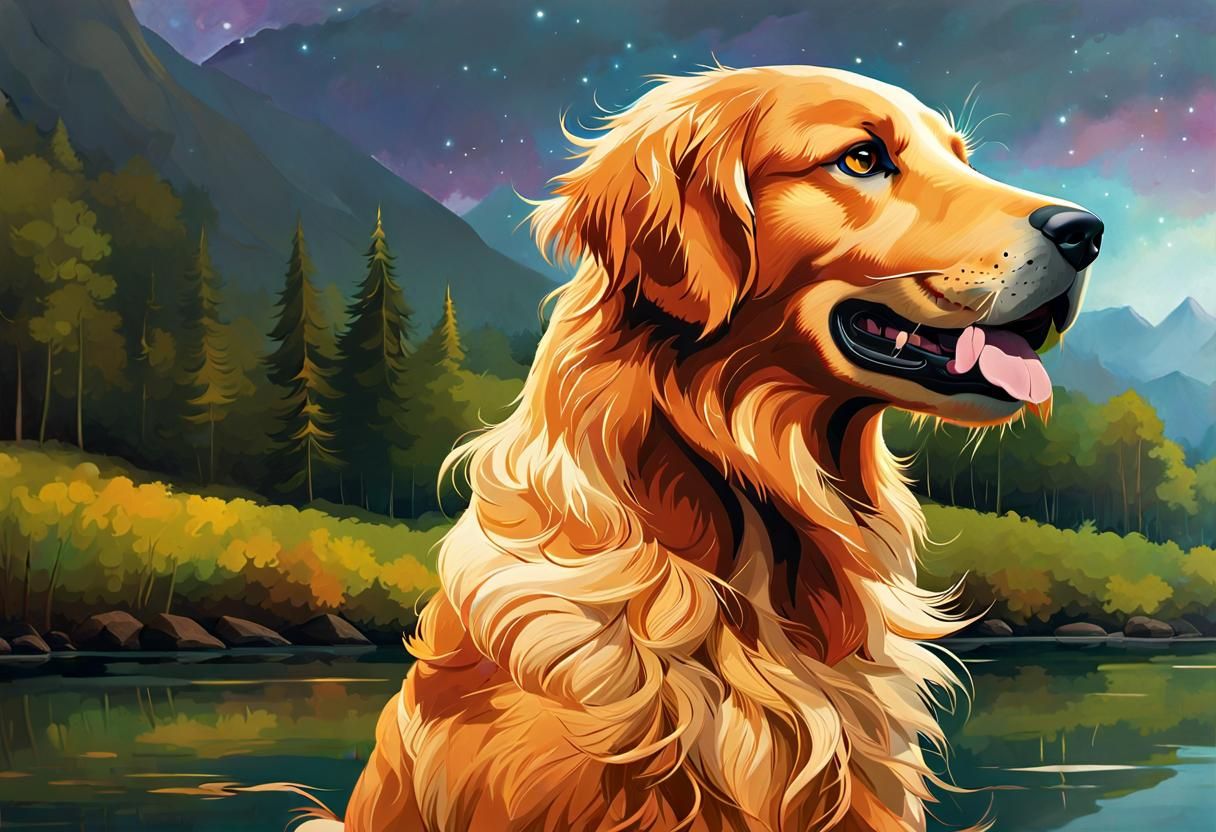 Champion Golden Retriever at Lakeshore, Digital Art