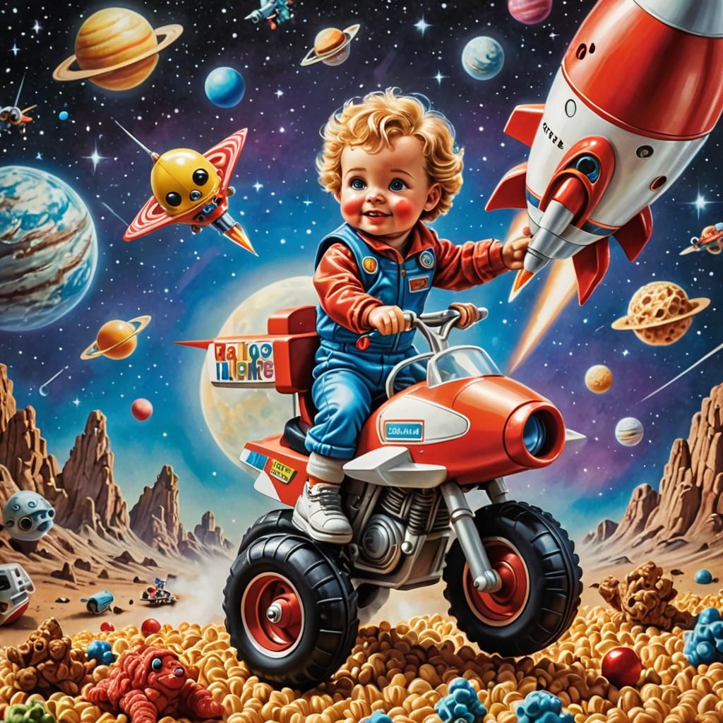 Retro 80s Toy Figurine in Space
