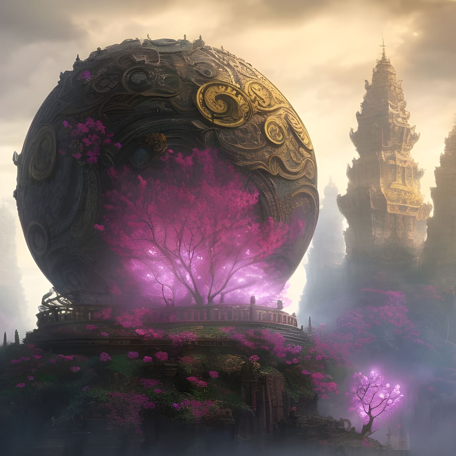 Fantastical Flower Blossom Temple in Detailed Matte Painting