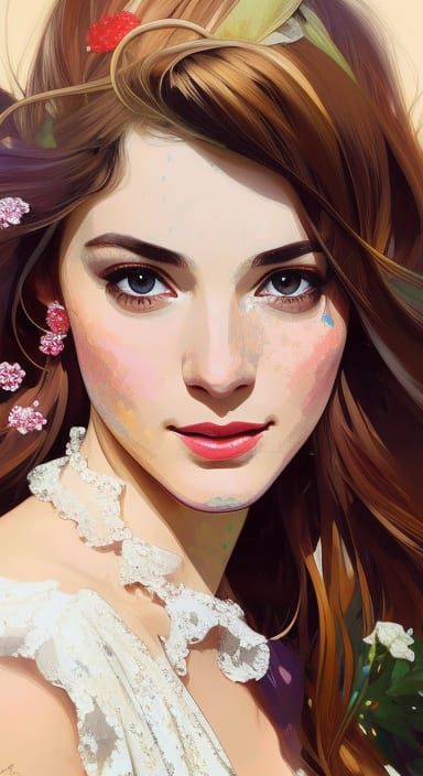 Anime Art Portrait of Freckled Woman in White Blouse