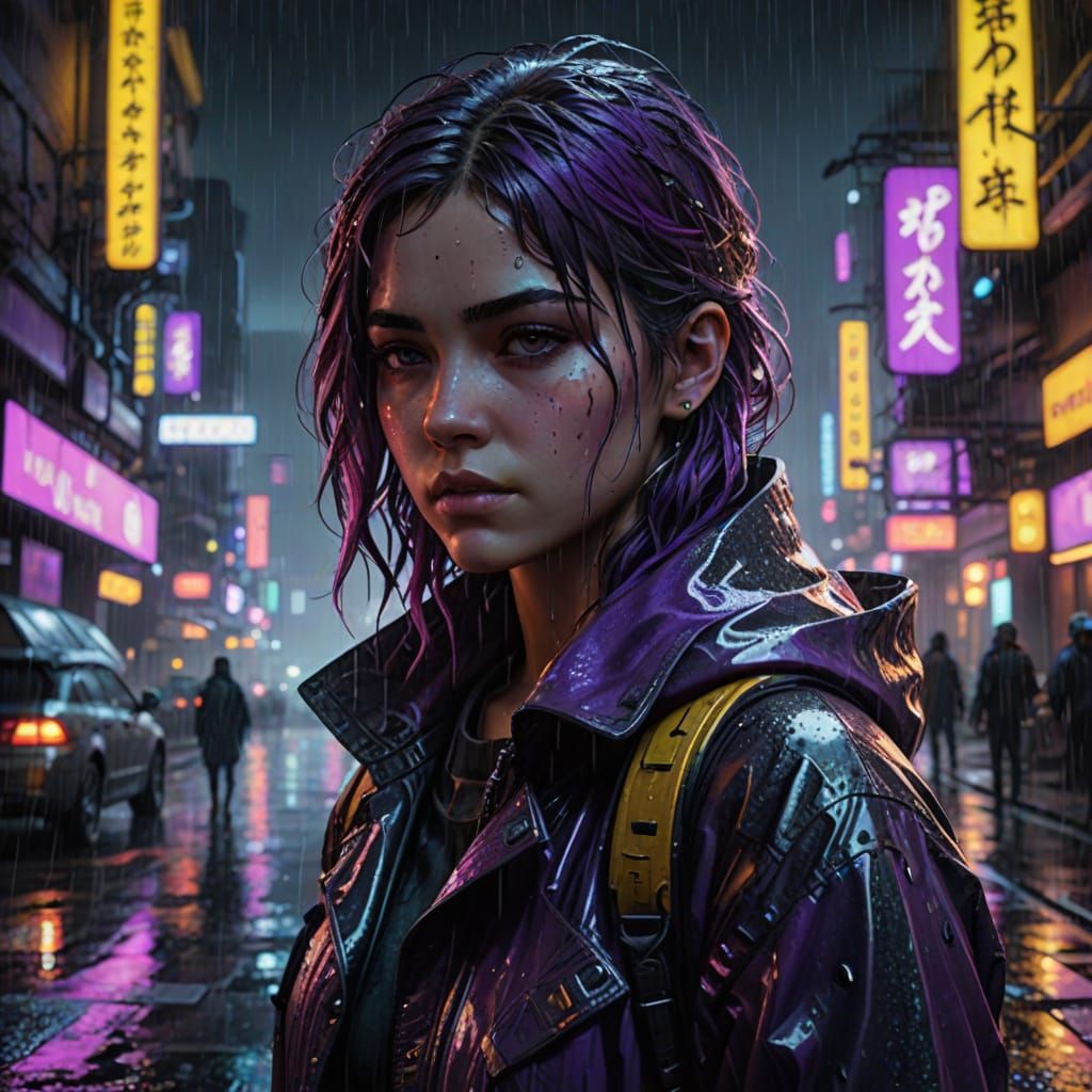 Cyberpunk Goddess in Neon Rain