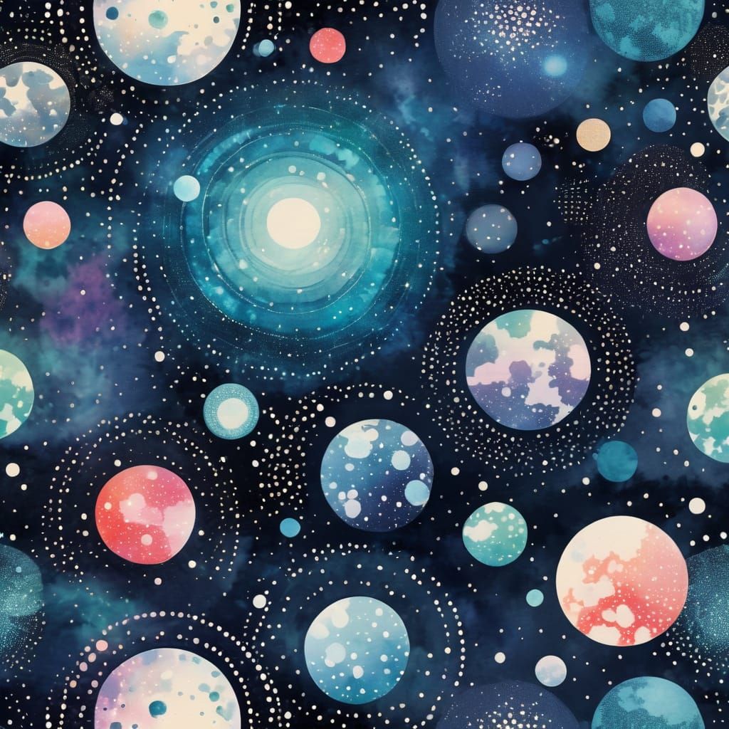 Polka Dot Double Exposure of Planets and Galaxies