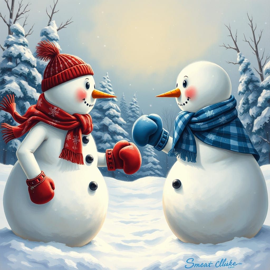 Winter Wonderland Boxing Match in Nostalgic Colorful Style