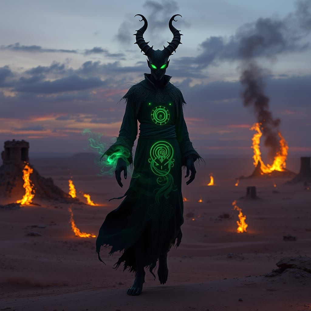 Ethereal Jinn in Barren Desert, Psychedelic Art