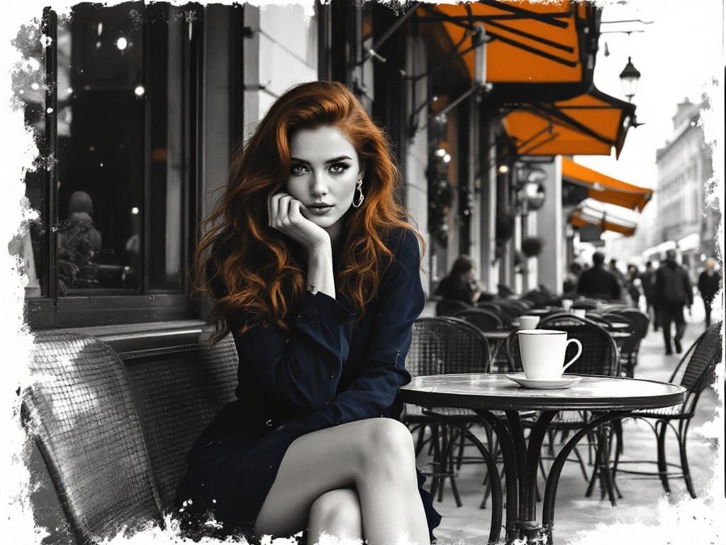 A Fashionable Woman's Gaze in Dramatic Black-and-White