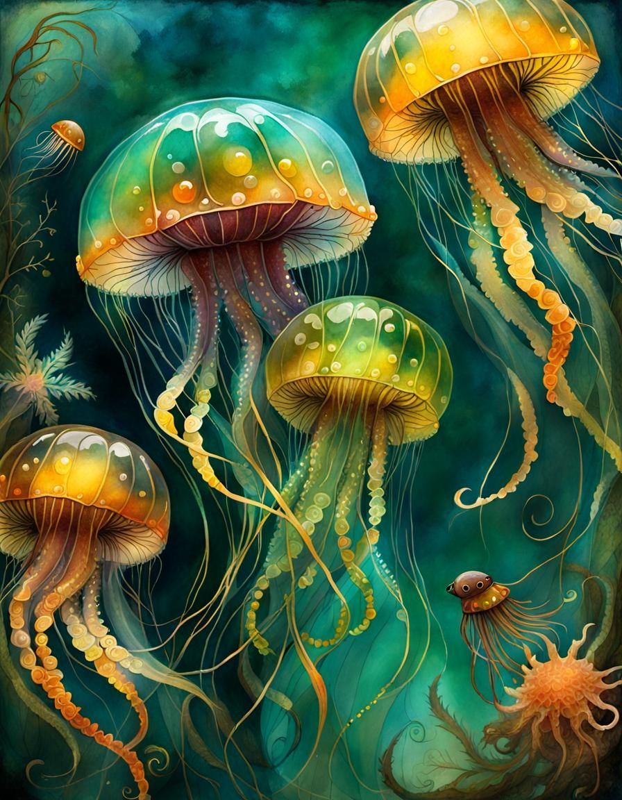 Jellyfish Jello Creature in Bohemian Style