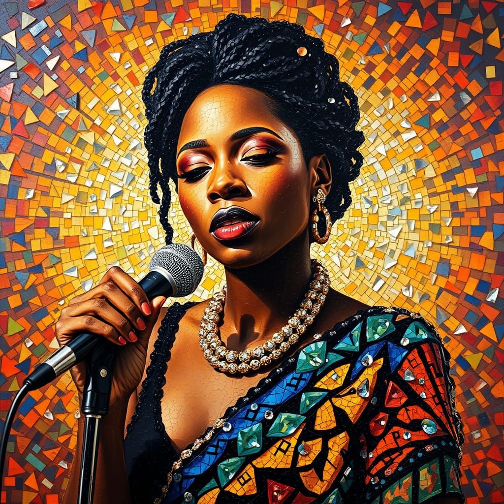 Tanzanian Jazz Singer in Diamond Encrusted Mosaic Portrait