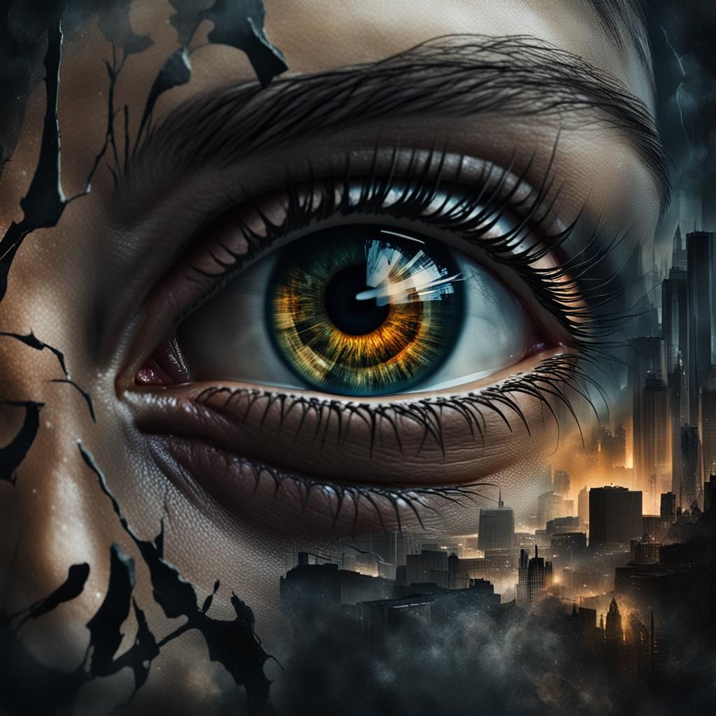 Dystopian Eye Reflection in Dark Colors