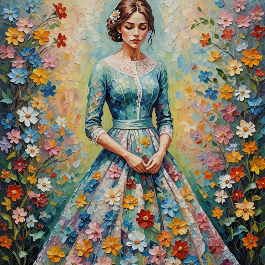 Lace Dress in Expressionist Impasto Oil Painting