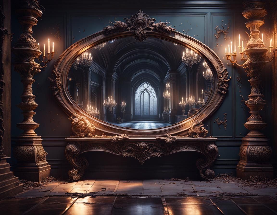 Mirrored World in Dark Basement: Detailed Matte Painting