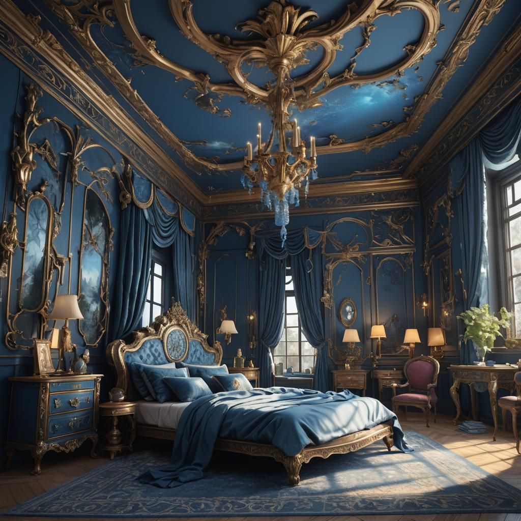 Detailed Blue Bedroom in Fantasy Concept Art