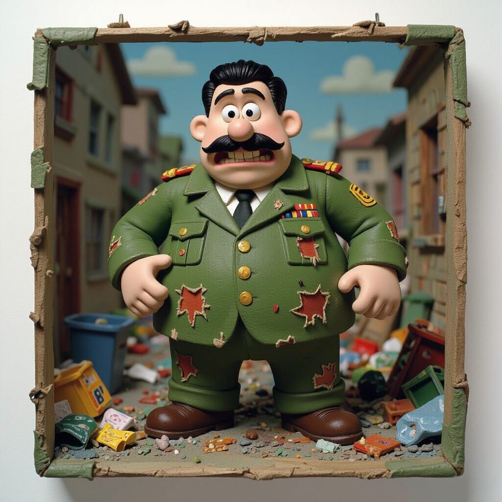 Claymation Monster Destroying City in Military Costume