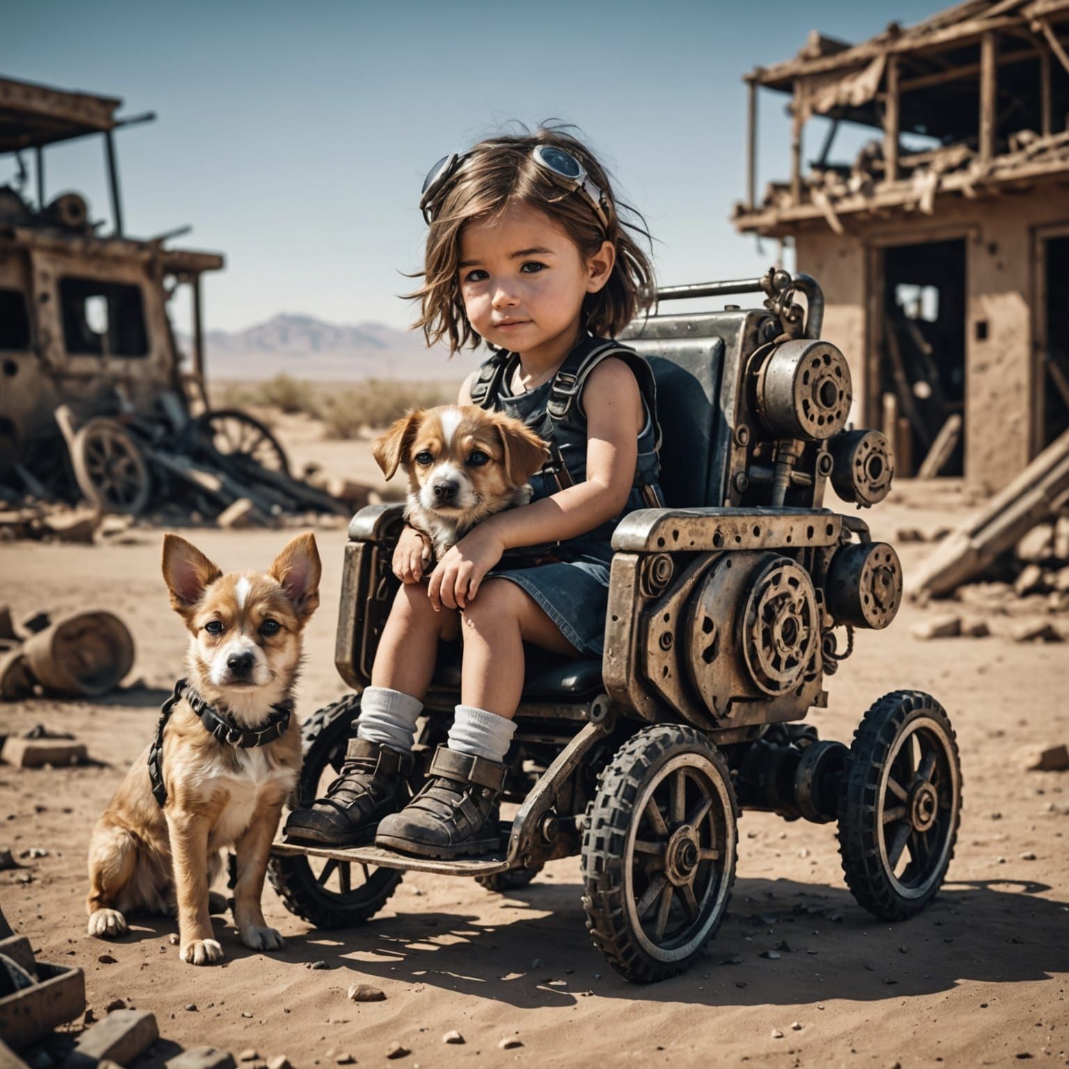 Happy Chibi Girl in Dystopian Wasteland
