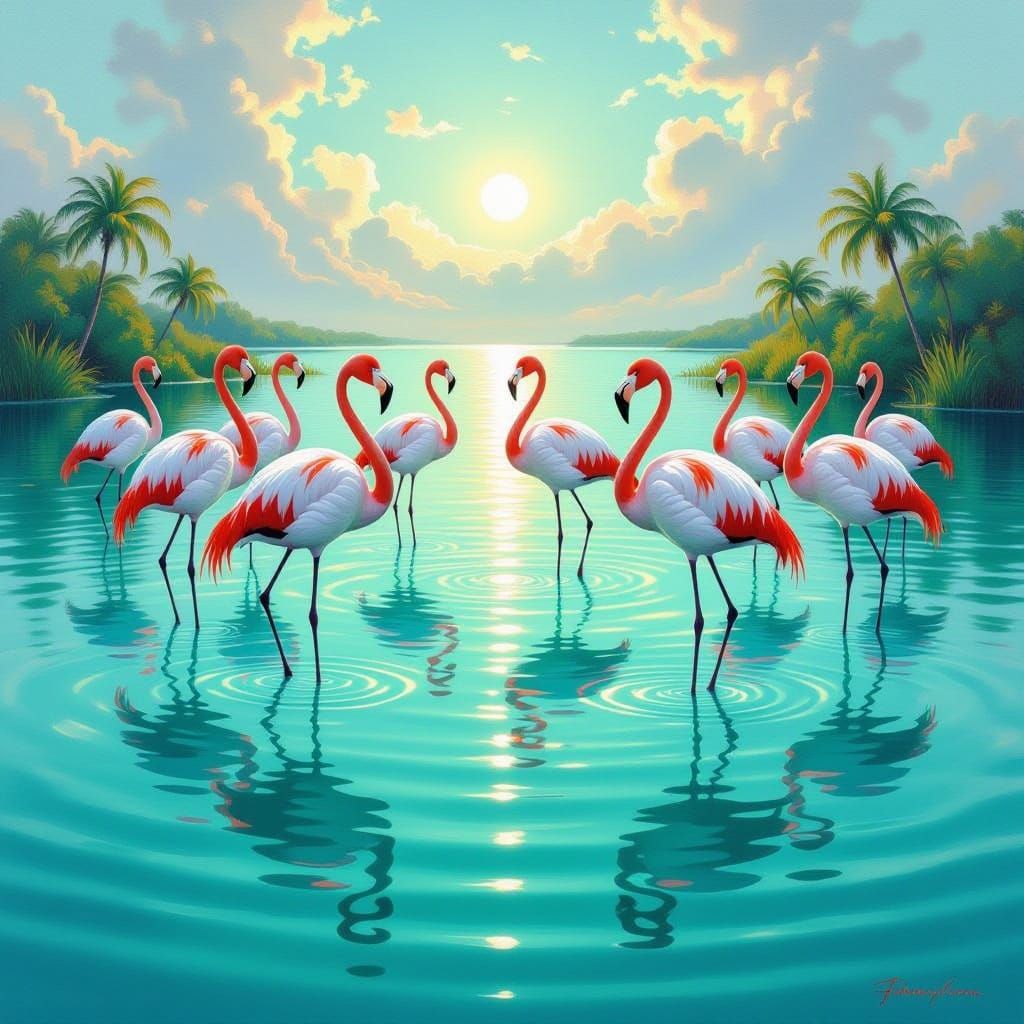 Flamingo Lagoon Dream: Surreal Ethereal Landscape