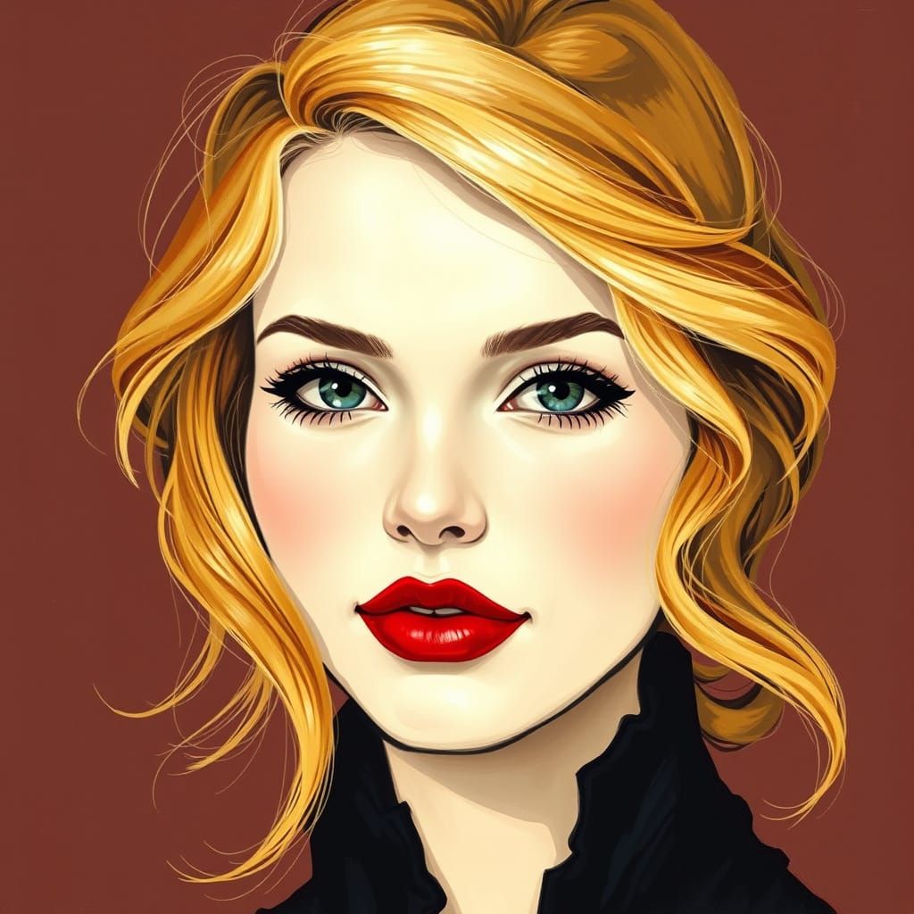 Golden Blonde Goddess in Elegant Gouache Style